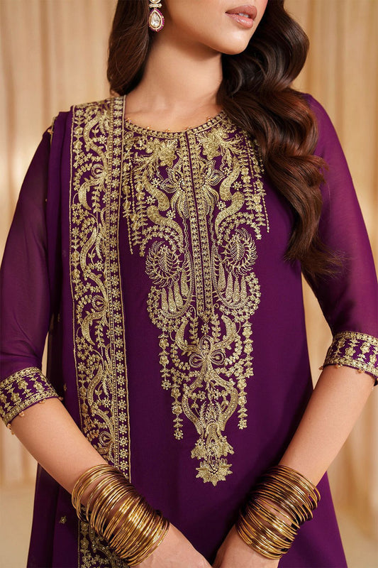 Iznik-Inspired Regal Plum Chiffon Embroidered Suit