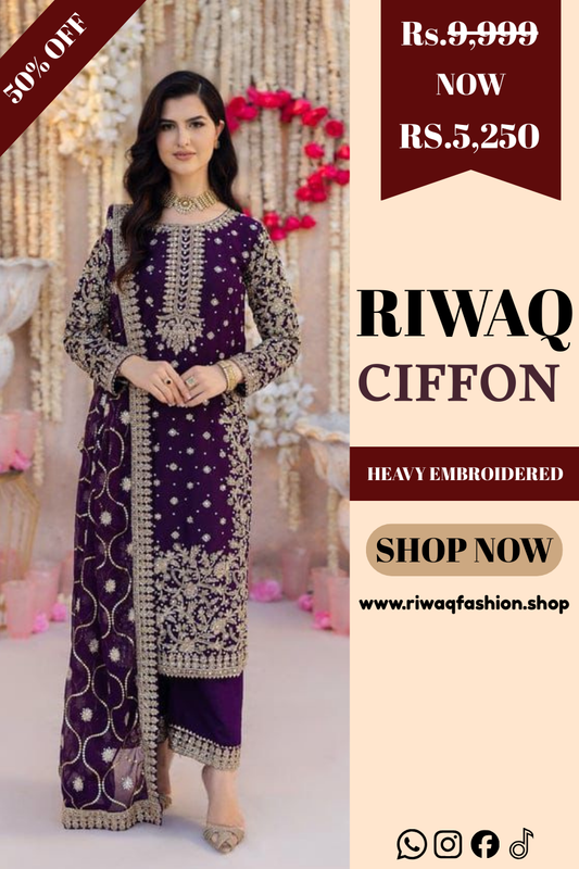 Luxury Chiffon Party Wear – Heavy Embroidered 3PC Suit