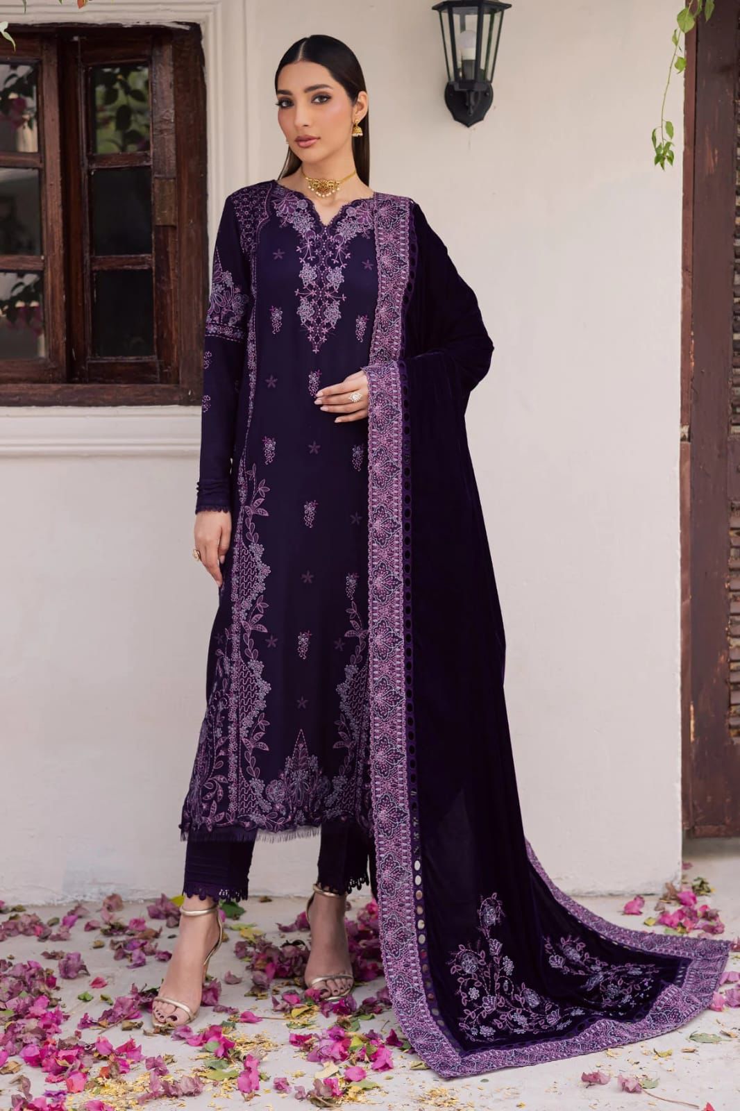 Charizma Velvet Collection Luxury Heavy Embroidered Velvet Suit with Shawl