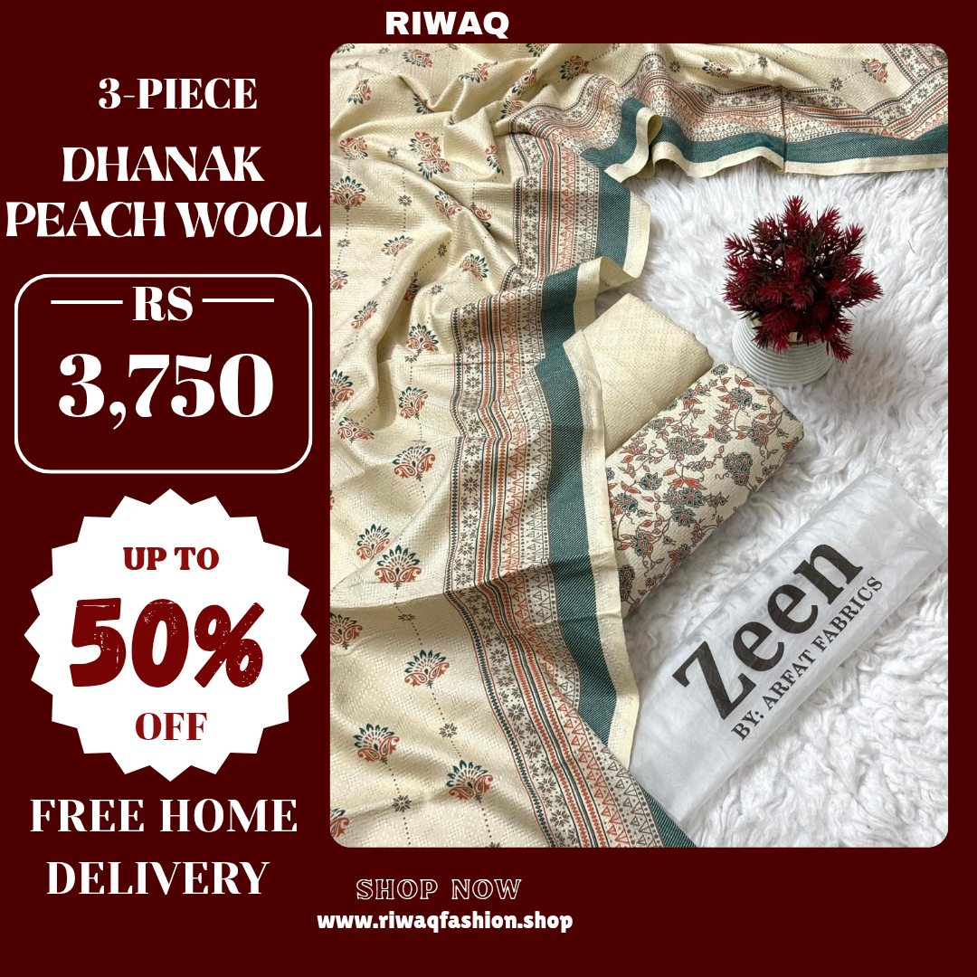 ZEEN Winter 3PC Dhanak Collection – Premium Peach Wool Elegance