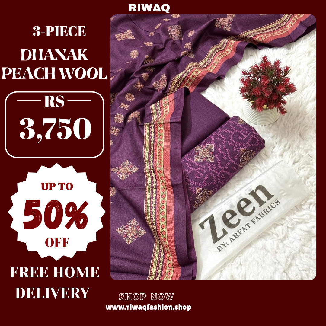 ZEEN Winter 3PC Dhanak Collection – Premium Peach Wool Elegance