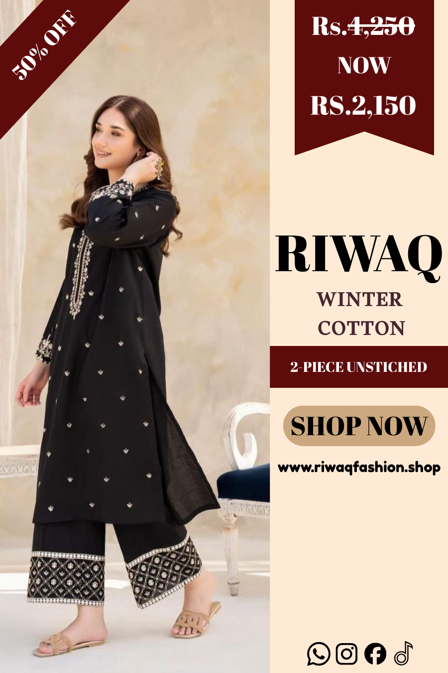 URGE PRET Black Edition – Winter Cotton Embroidered 2PC Suit