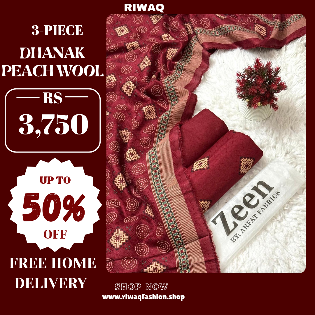 ZEEN Winter 3PC Dhanak Collection – Premium Peach Wool Elegance