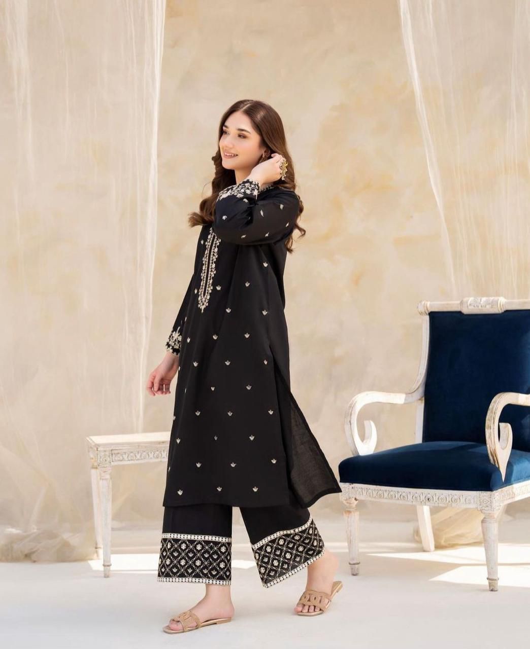 URGE PRET Black Edition – Winter Cotton Embroidered 2PC Suit