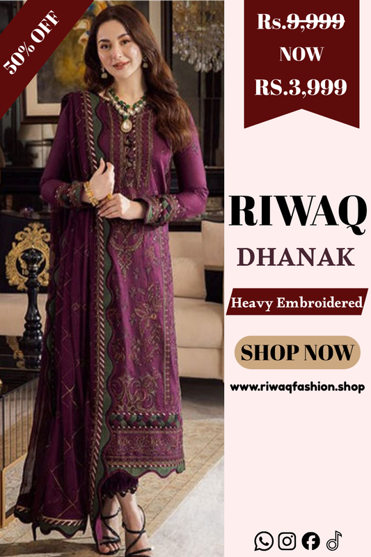Luxury Asim Jofa premium dyed Dhanak with rich heavy embroidery and warm digital wool shawl.