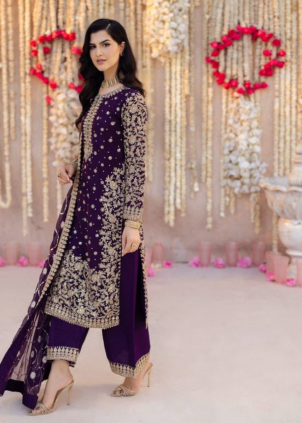 Luxury Chiffon Party Wear – Heavy Embroidered 3PC Suit