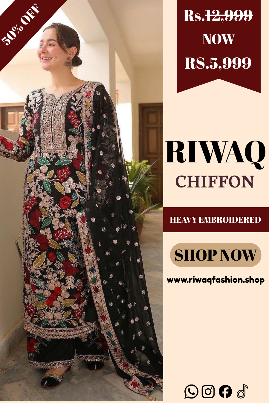 Haseen Mehnaaz – Luxury Heavy Embroidered Chiffon 3-Piece Master Replica Suit