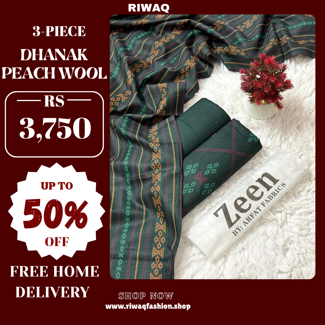ZEEN Winter 3PC Dhanak Collection – Premium Peach Wool Elegance
