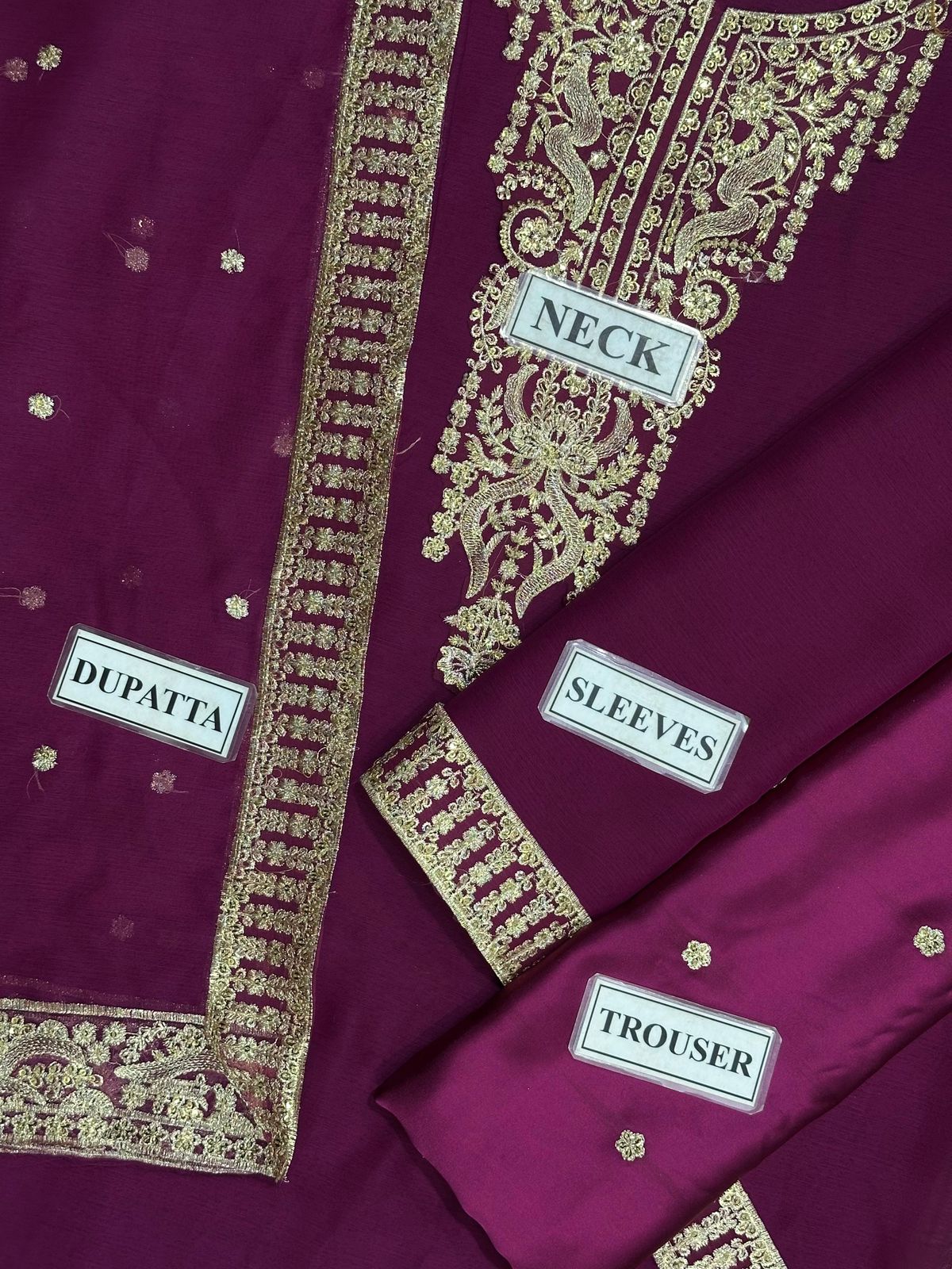 Iznik-Inspired Regal Plum Chiffon Embroidered Suit
