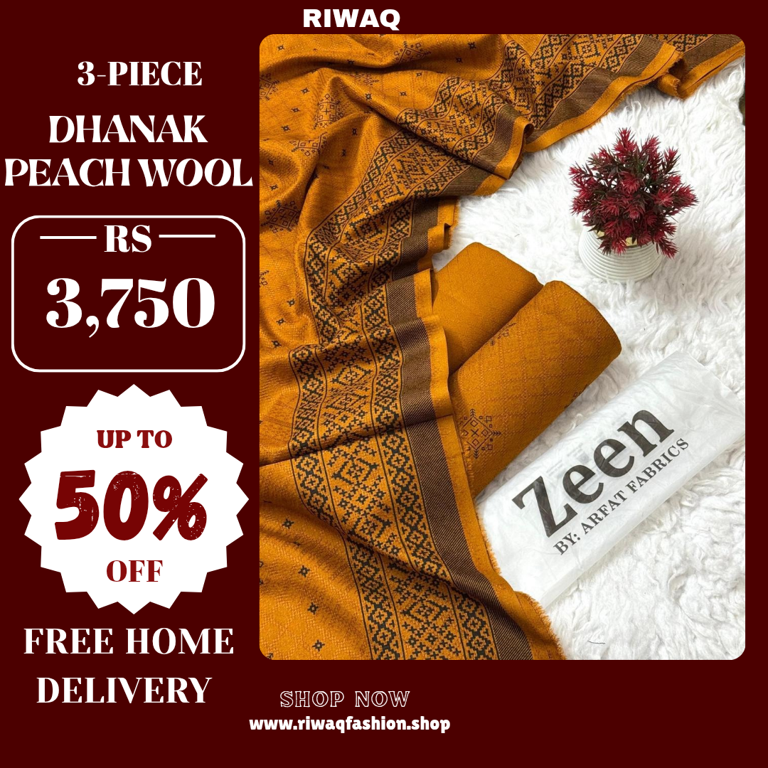 ZEEN Winter 3PC Dhanak Collection – Premium Peach Wool Elegance
