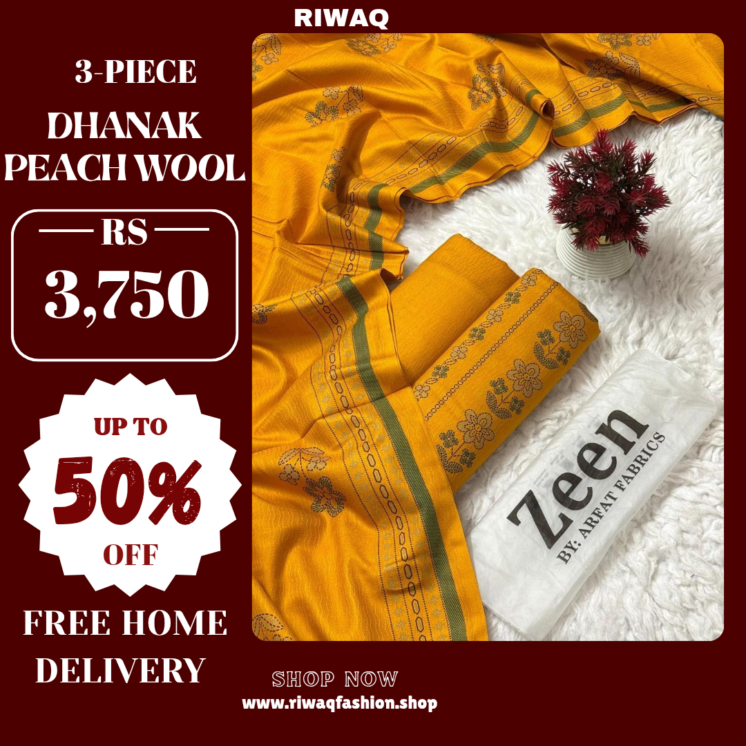 ZEEN Winter 3PC Dhanak Collection – Premium Peach Wool Elegance