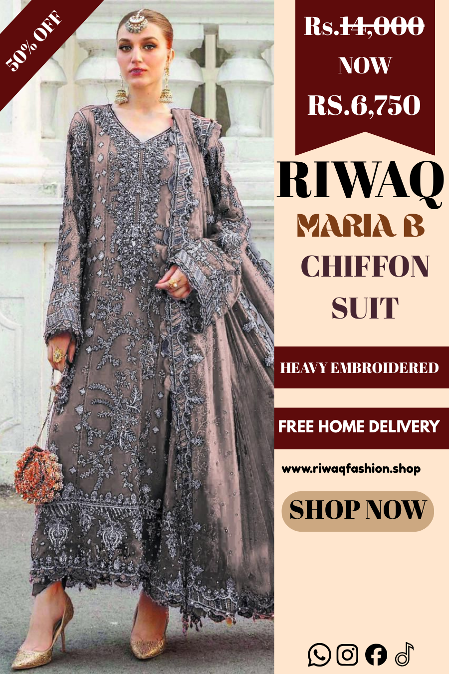Maria B Luxury Semi-Pure Chiffon Ensemble – Heavy Adda Embroidery Edition