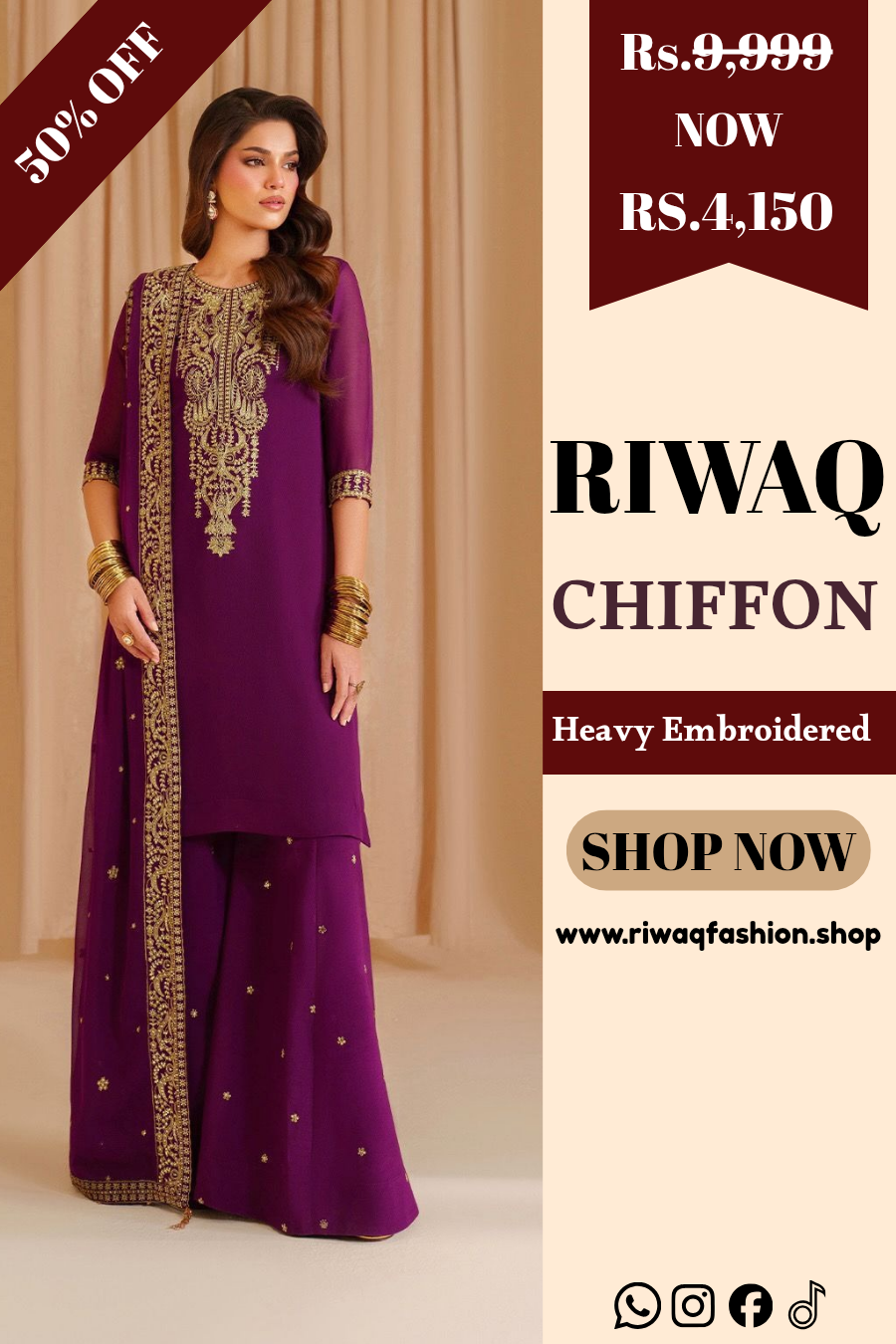Iznik-Inspired Regal Plum Chiffon Embroidered Suit