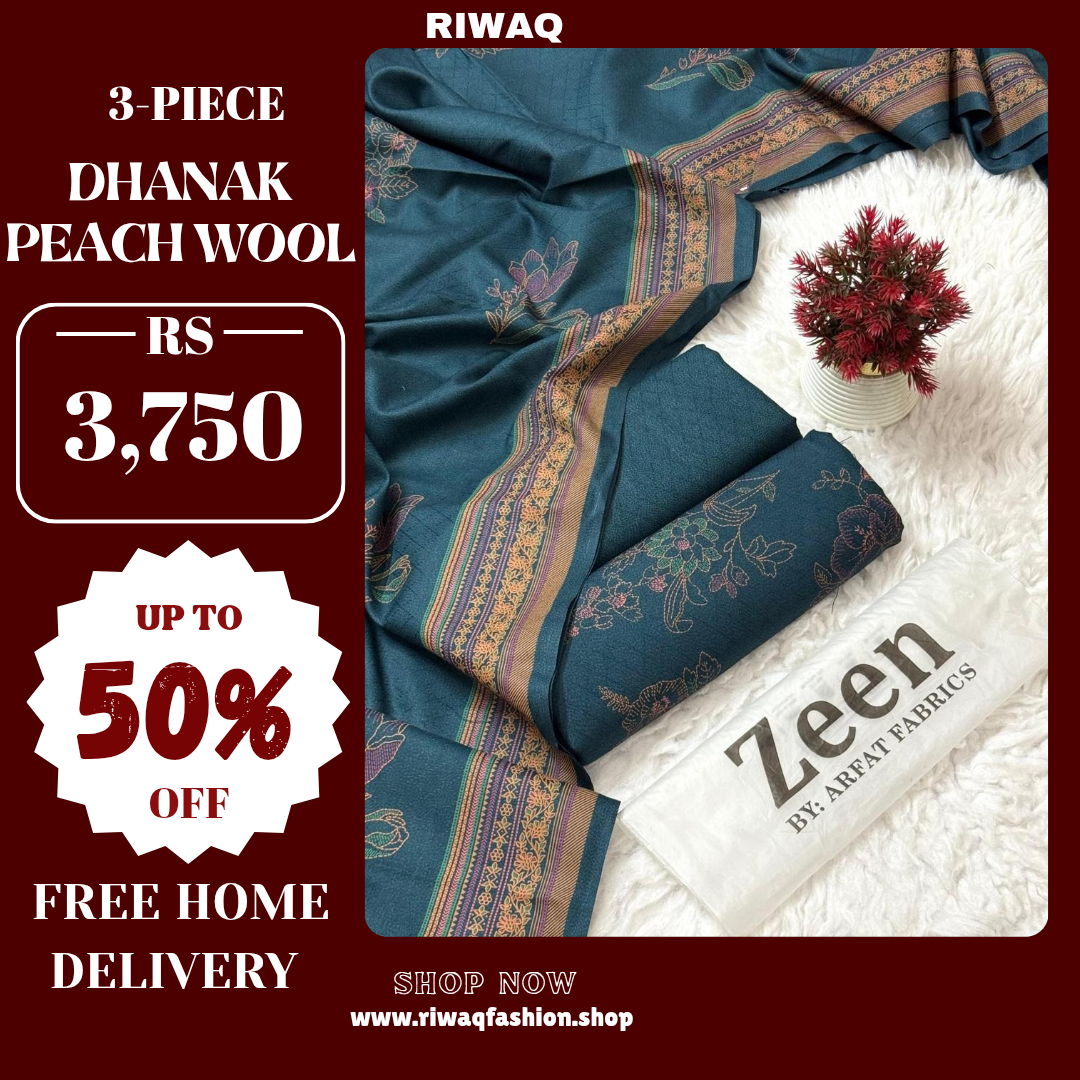 ZEEN Winter 3PC Dhanak Collection – Premium Peach Wool Elegance