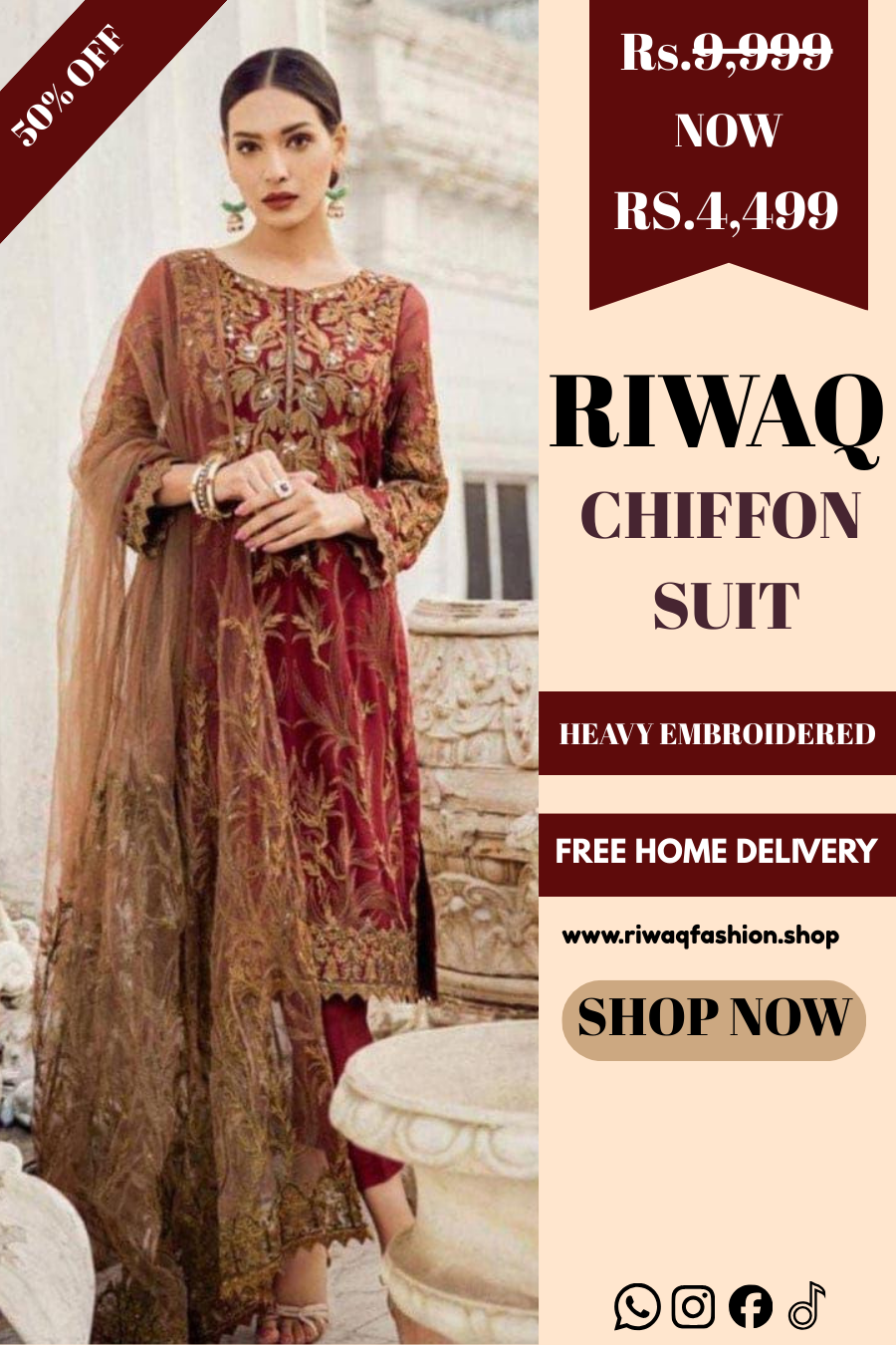 IZNIK Luxury Chiffon Suit with Heavy Net Embroidered Dupatta