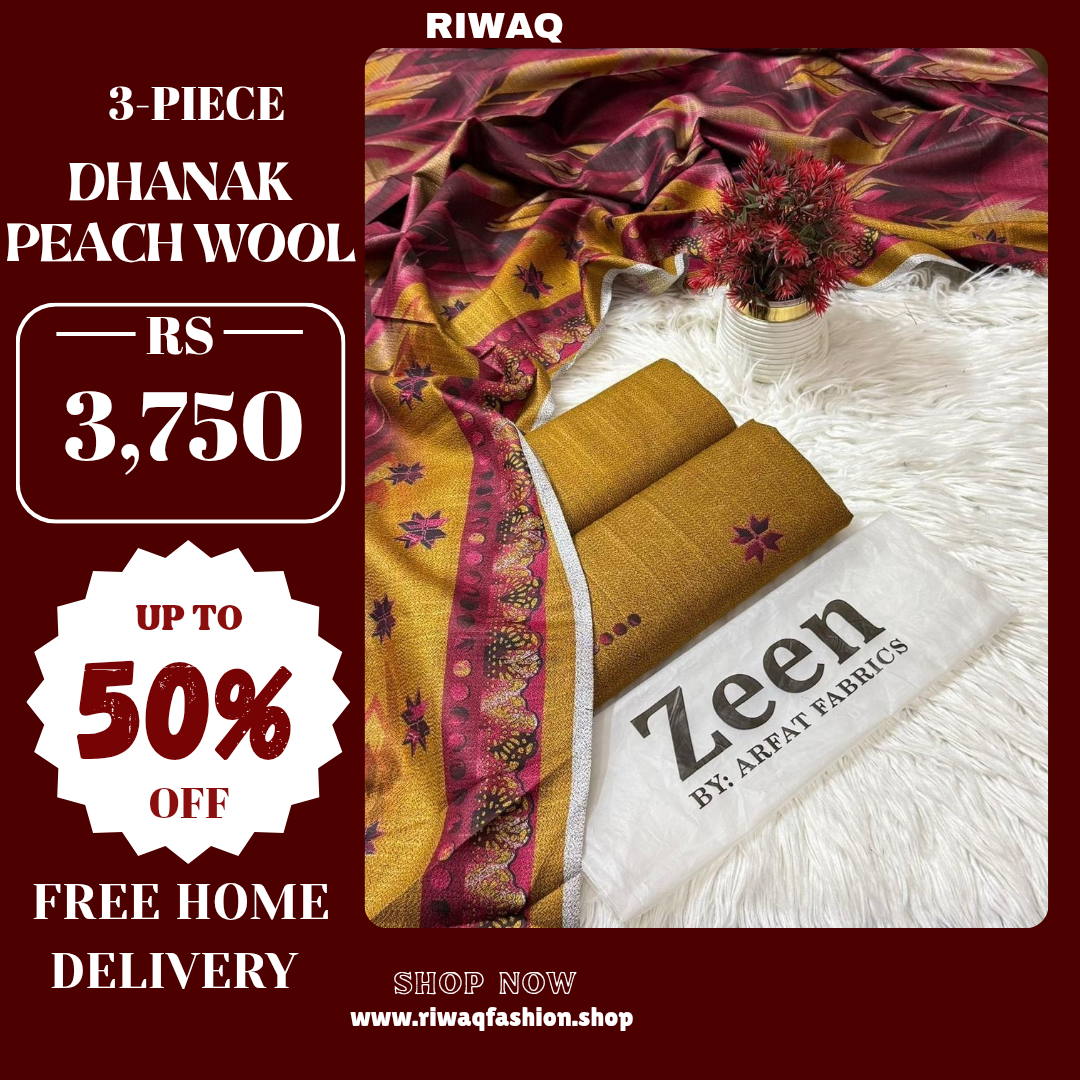 ZEEN Winter 3PC Dhanak Collection – Premium Peach Wool Elegance