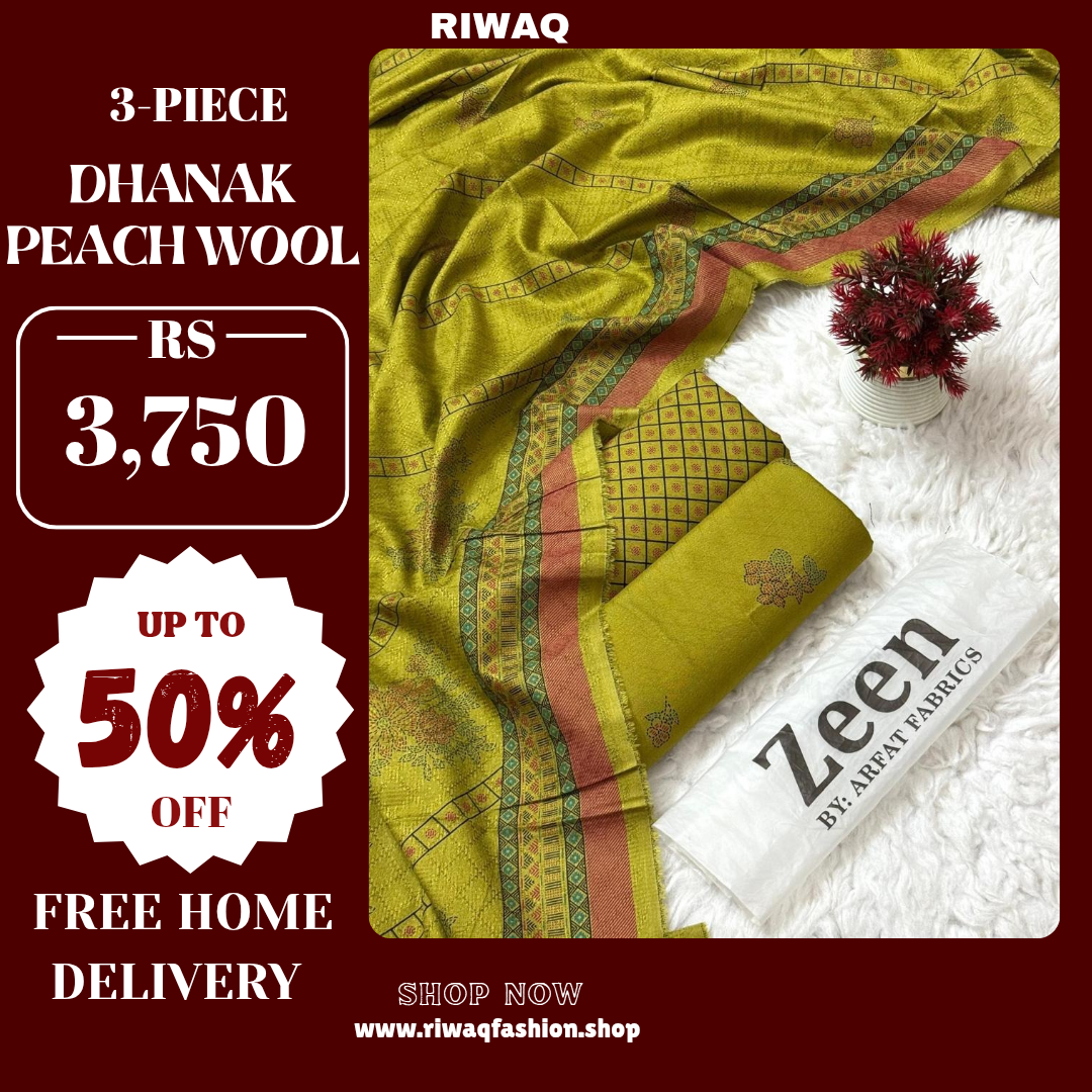 ZEEN Winter 3PC Dhanak Collection – Premium Peach Wool Elegance