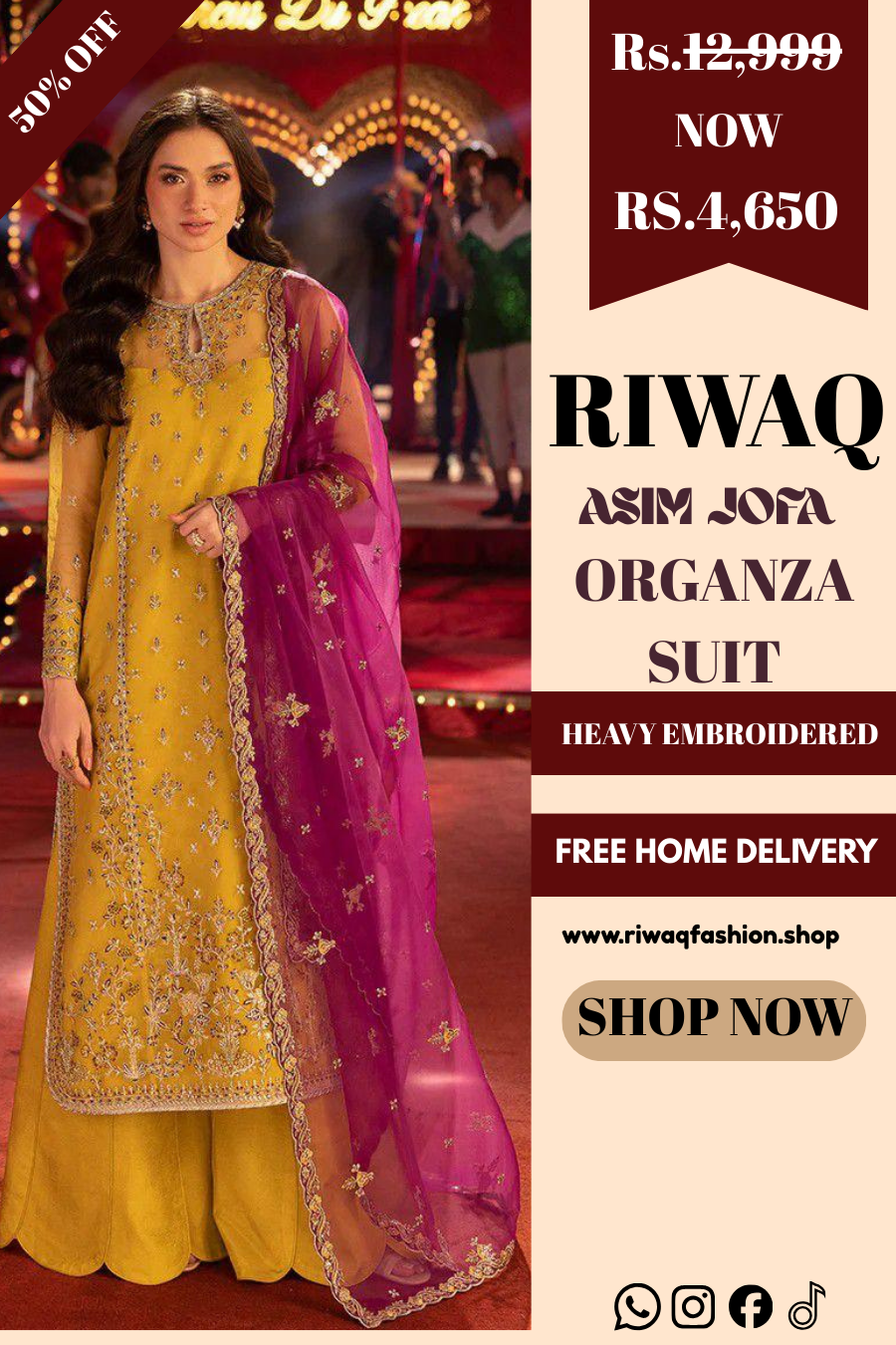 Asim Jofa AJFO-05 Organza Embroidered 3-Piece Suit