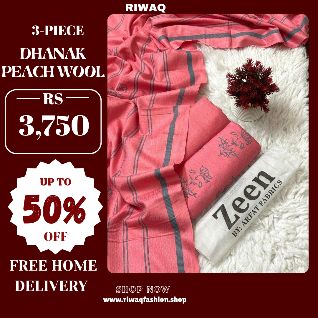 ZEEN Winter 3PC Dhanak Collection – Premium Peach Wool Elegance