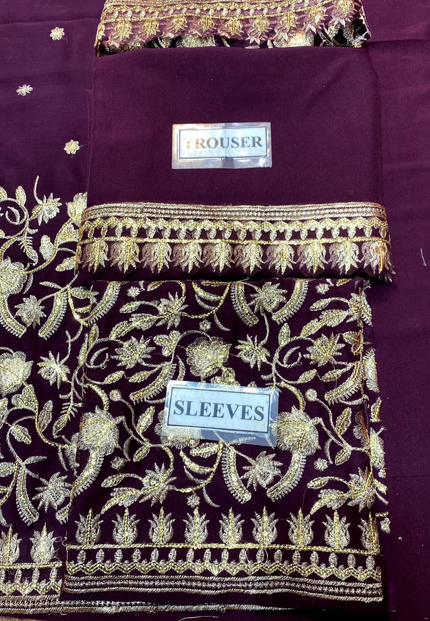 Luxury Chiffon Party Wear – Heavy Embroidered 3PC Suit